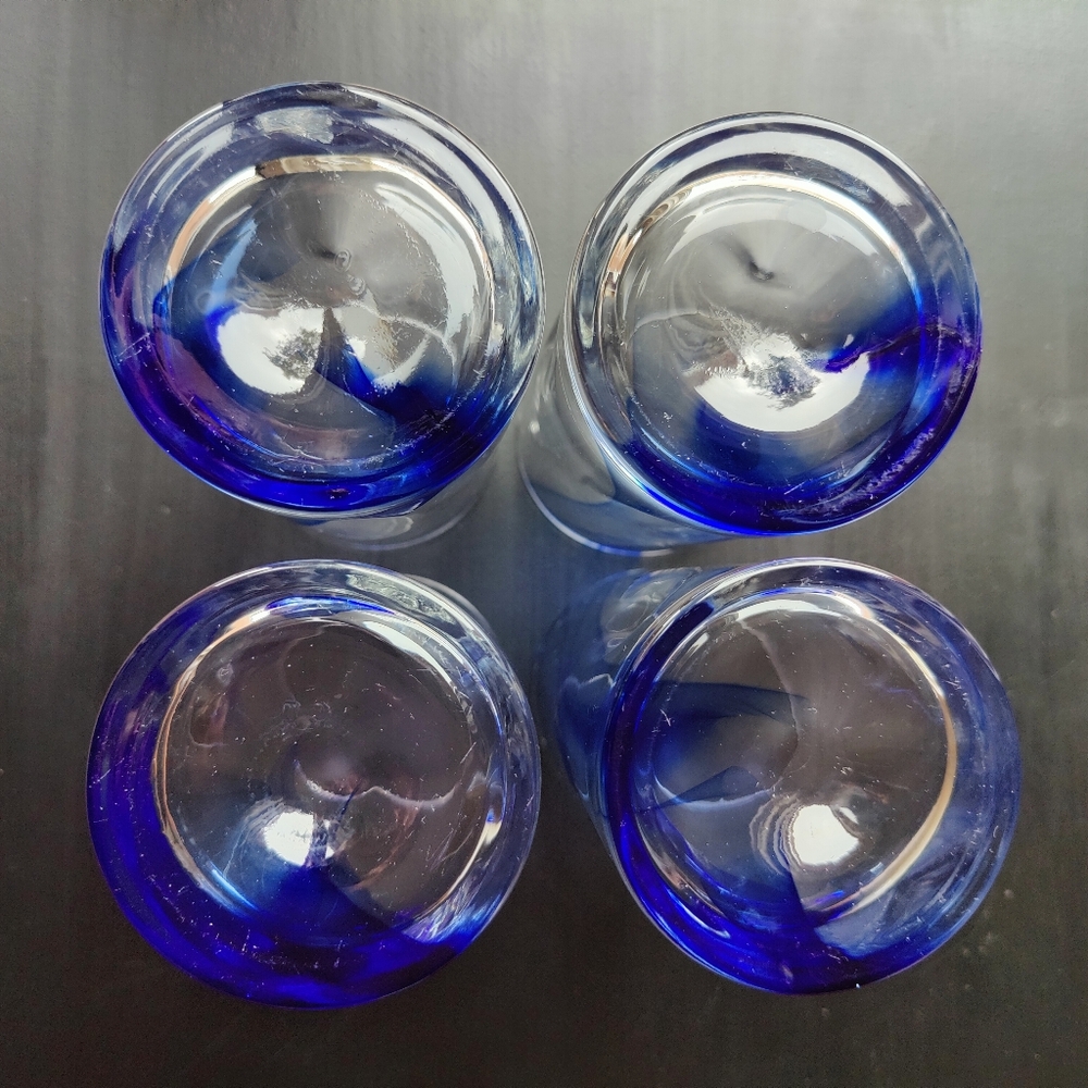 4 Libbey Crisa (thumbprint) | 16 oz Highball blue ๐ swirl glasses - Picture 3 of 13